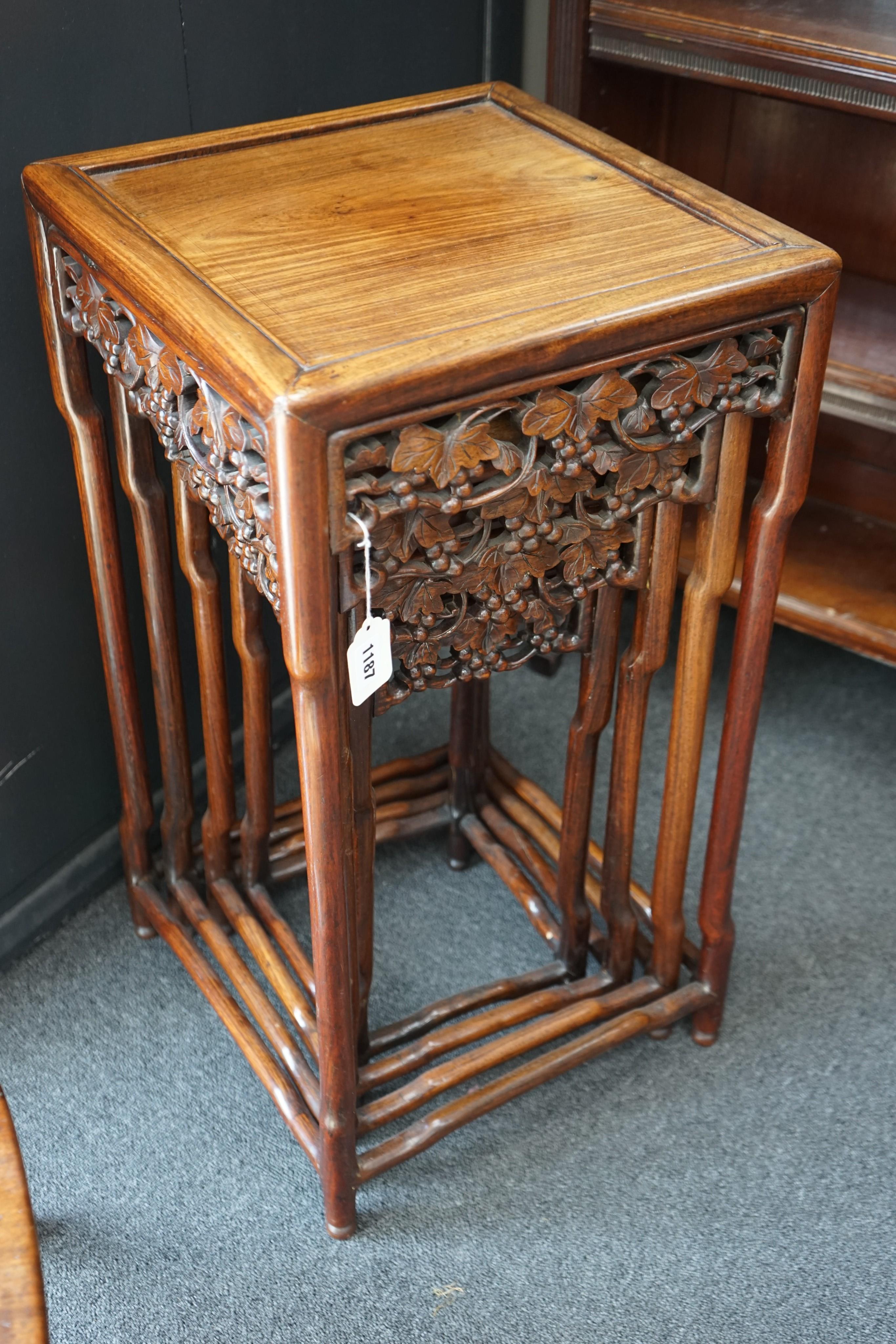 A quartetto of Chinese hongmu tea tables, 38cm square, height 73cm